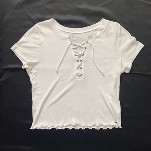 White Hollister Lace-Up Tee